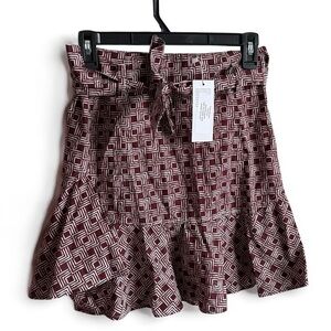 NWT Designer Never a Wallflower Prairie Mini Skirt Burgundy Squares Size XS